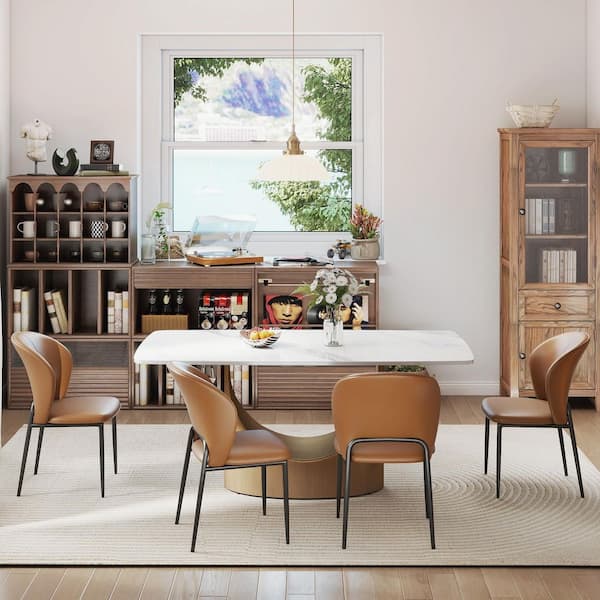 Set of 4 Modern Comfortable Upholstered Artificial Leather Dining Chair for Kitchen Dining Room, Coffee Brown