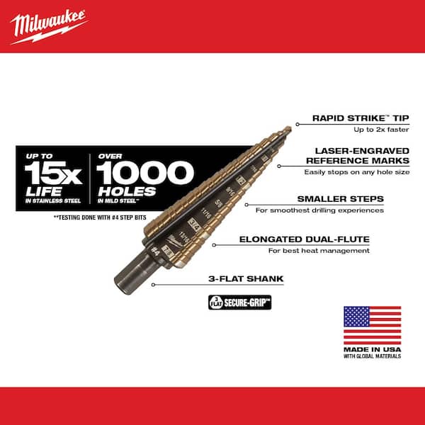 MILWAUKEE, 3/8 in Smallest Drill Bit Size, 1/16 in Largest Drill Bit Size,  Hex Shank Drill Set - 45KM95