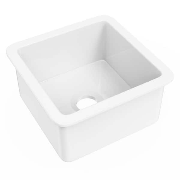 HOMEIBRO Fireclay 18 in. Single Bowl Undermount Workstation Kitchen Sink in Gloss White