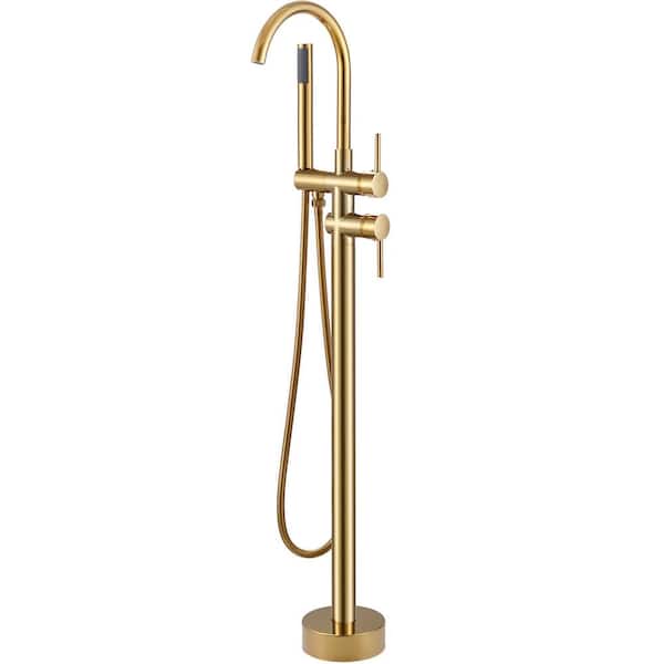 AKLFGN Single-Handle Freestanding Floor Mount Roman Tub Faucet Bathtub Filler with Hand Shower in. Gold