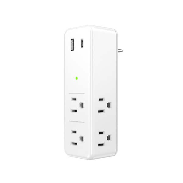 6-Outlet Swivel Wall Mount Surge Protector with 1 USB-A and 1 USB-C, White