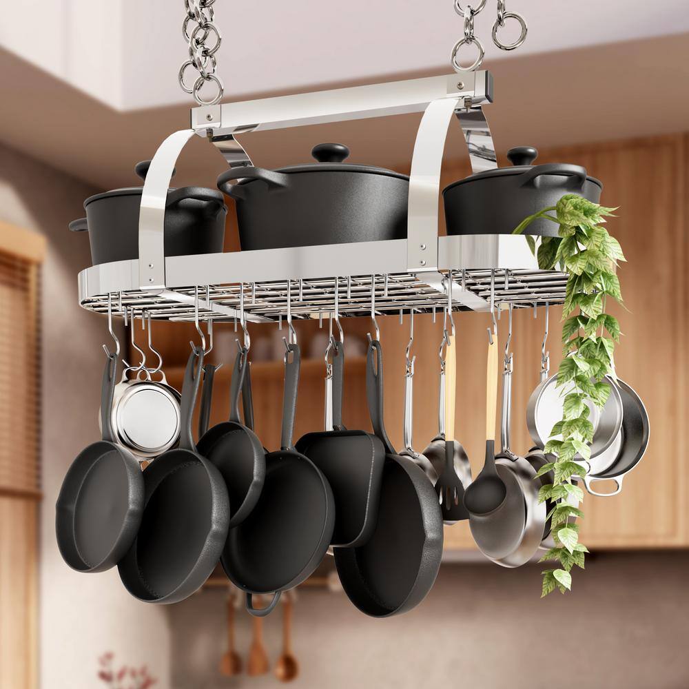 Chrome Ceiling Mounted Pot Rack with 20 Hooks