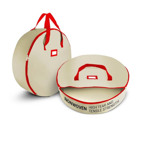 OSTO 36 in. Artificial Ivory Nonwoven Christmas Wreath Storage Bag Holder (2-Pack)