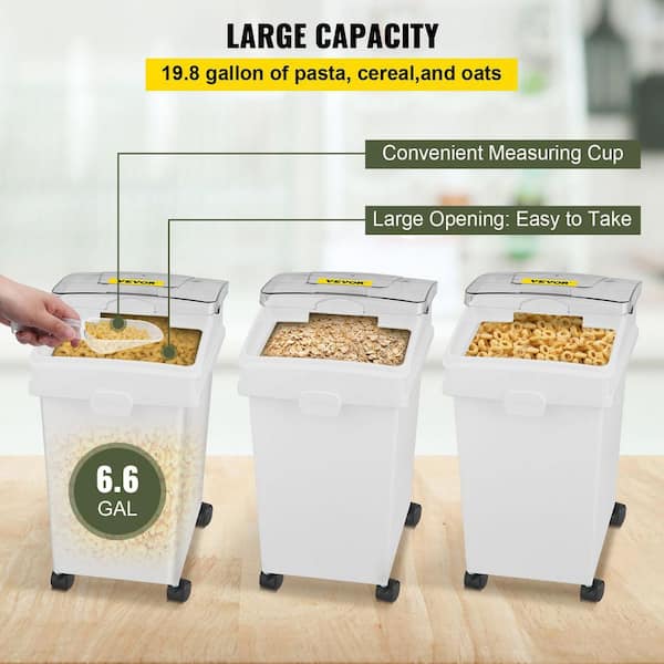 VEVOR Ingredient Storage Bin 11.4 gal. Capacity Commercial Shelf-Storage Ingredient Bin 280 Cup Flour Bins with Wheels, White