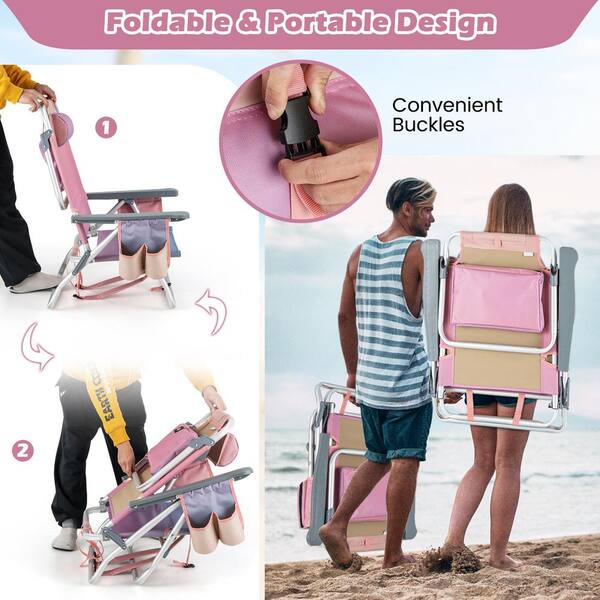 VINGLI Backpack Beach Chair - Lightweight Aluminum Portable Chair With Cup Holder & Adjustable Reclining