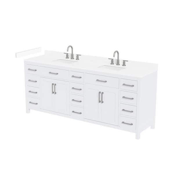 Beckett 84 in. Double Freestanding White Bath Vanity with White Cultured Marble Top