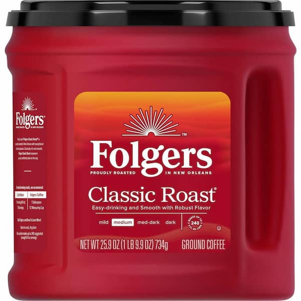 Folgers Ground Classic Roast Coffee, Medium Roast, 25.9 oz. Canister, Classic Roast, 1 Each
