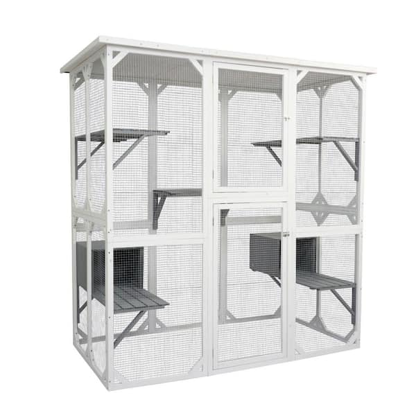 White Wooden cat cage box lovely house cute pet play speace Medium