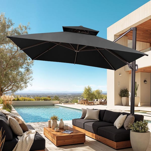 Pellebant Aluminum 10 ft. x 13.5 ft. Oversized Heavy Duty Outdoor Umbrella 360° Rotation Cantilever Patio Umbrella in Black