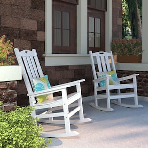 2-Pcs Plastic Outdoor Rocking Chair Set, White