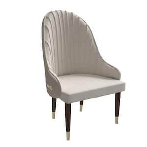 Dining Chair Upholstered in Leather Seat with Elegant Ripple Back Design and Gold Accents Elara Series, Cream