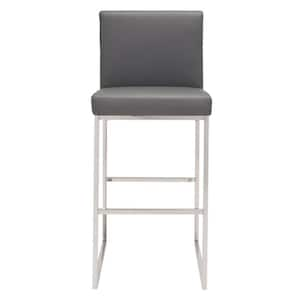 30.7 in. Gray Low Back Metal Counter Height Bar Chair with Faux leather Seat