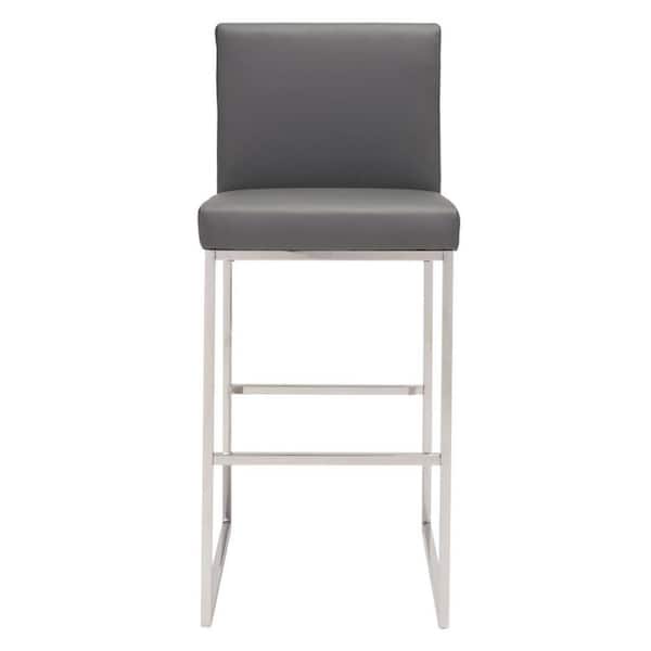 HomeRoots 30.7 in. Gray Low Back Metal Counter Height Bar Chair with Faux leather Seat