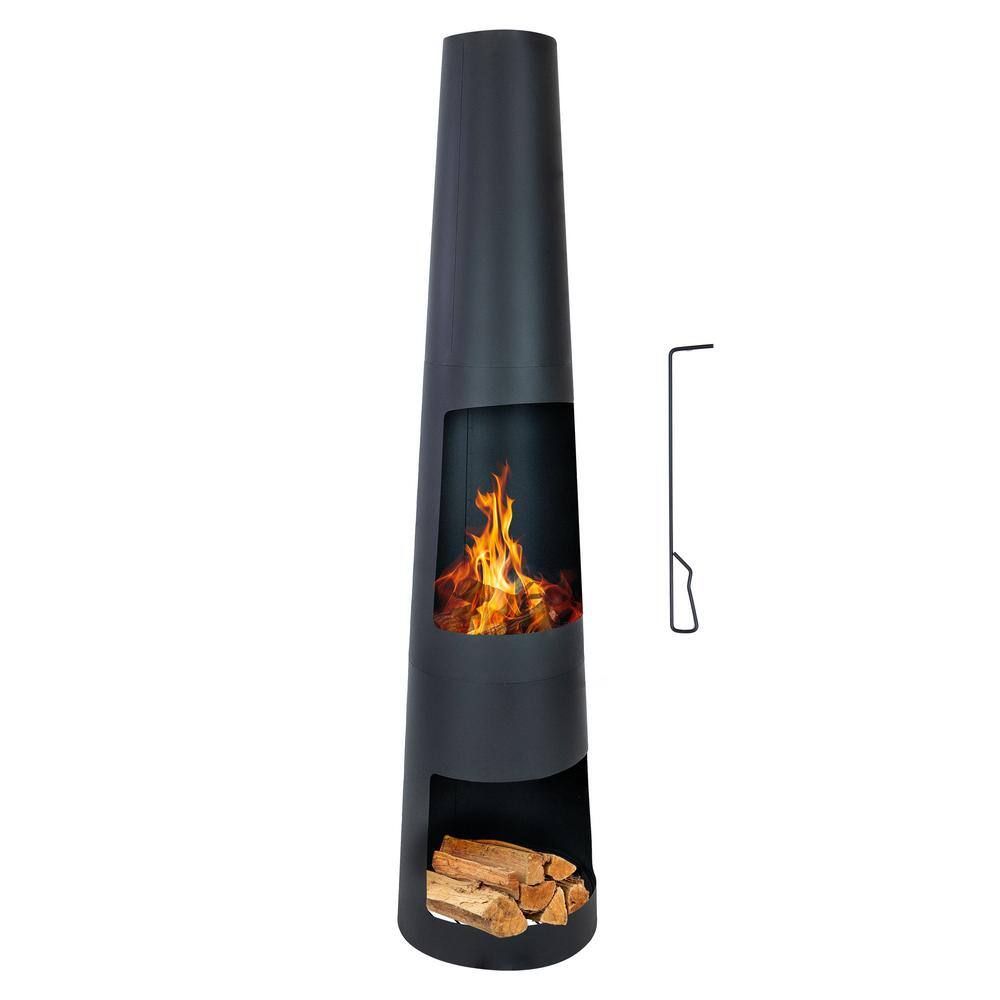 thumbnail interactive-video image 1 of Esschert Design Modern Metal Chiminea - Black Outdoor Fireplace For Patio & Garden 1 of 6