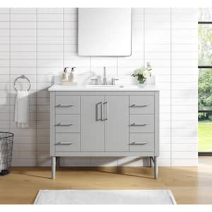Nova 43 in. W x 22 in. D x 35 in. H Single Sink Freestanding Bath Vanity in Gray with White Engineered Stone Top