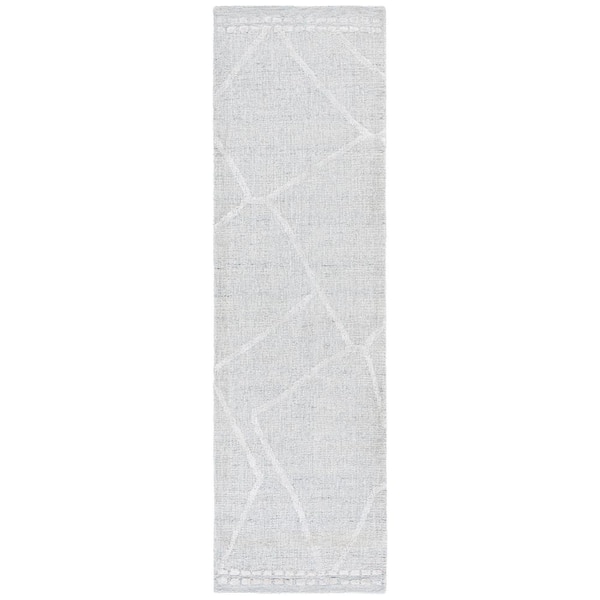 SAFAVIEH Abstract 2 ft. x 8 ft. Light Gray/Ivory Geometric Solid Runner Rug