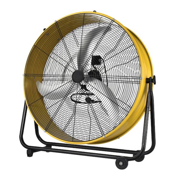 30 in. 3-Fan Speeds Floor Fan in Yellow 7110 CFM Heavy Duty Industrial Drum Fan for Warehouse, Greenhouse, Workshop