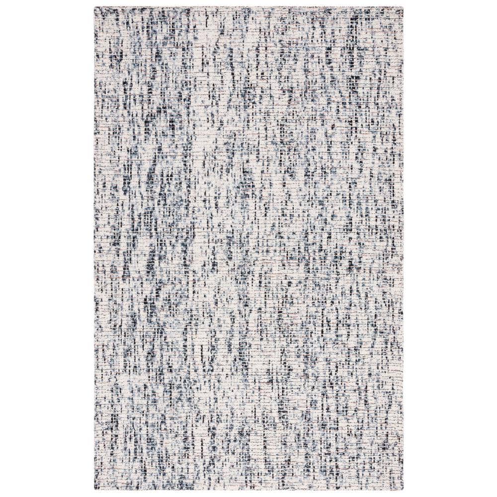 Handmade Black and Beige Abstract Wool Area Rug, 4' x 6'
