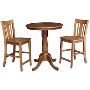 3-Piece 30 in. Bourbon Oak Round Counter Height Dining Table and 2-Stools