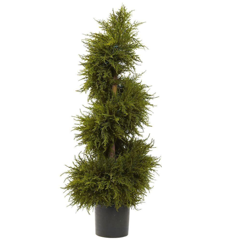 Elegant 40" Cedar Spiral Topiary with Built-in Lights, Potted