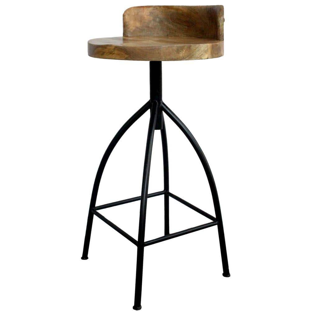 Adjustable Saddle-Style Swivel Bar Stool in Walnut & Black Metal