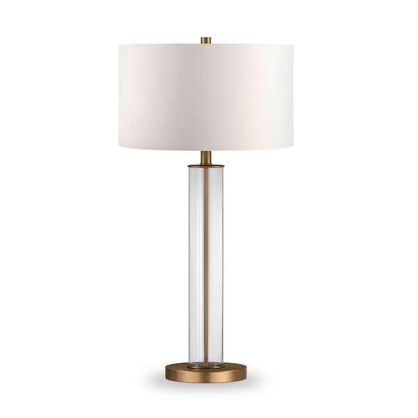 HomeRoots 29 in. White Modern Integrated LED Buffet Table Lamp with White Fabric Shade