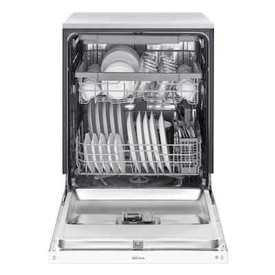 24 in. White Front Control Dishwasher with QuadWash, 3rd Rack & Dynamic Dry, 48 dBA