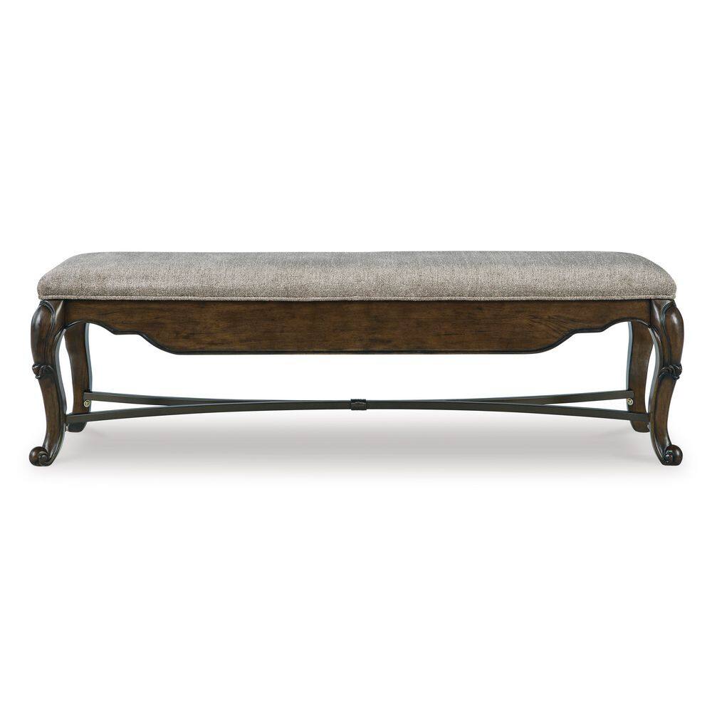 Maylee 63" Gray Upholstered Dining Bench with Drawer