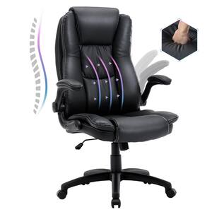 Office Chair 29.9 in. Black Breathing Skin Leather Big And Tall Office Chair With Adjustable Arms