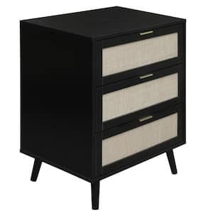 23.6 in. W x 15.4 in. D x 30.5 in. H Black Linen Cabinet with 3 Engineered Rattan Drawers