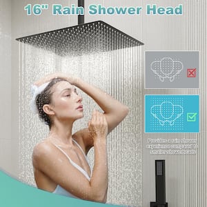 2-Spray Patterns with 2.5 GPM 16 in. Rainfall Shower Head Solid Brass Ceiling Mount Dual Shower Heads in Matte Black