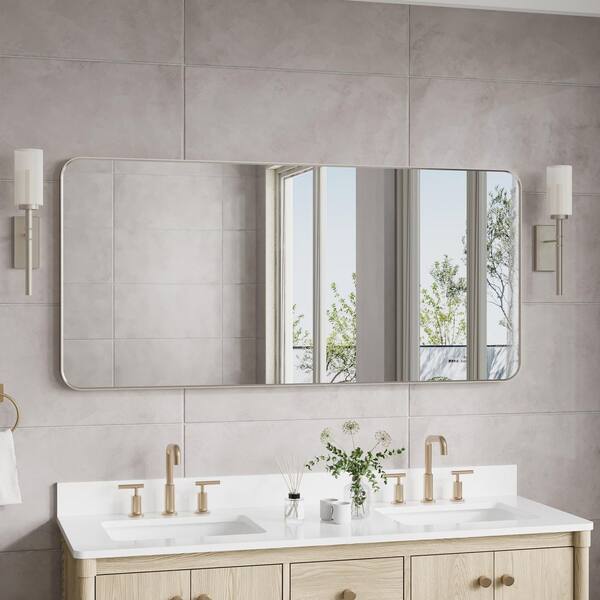 BELLA 60 in. W x 28 in. H Rectangular Aluminum Framed Wall-Mounted Bathroom Vanity Mirror in Brushed Nickel