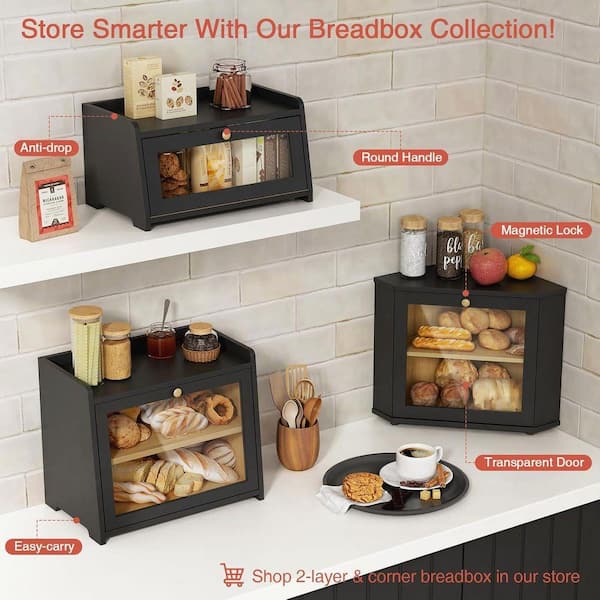 Lynzavix 1 Piece Vintage Wooden Bread Box with Ventilation Gap
