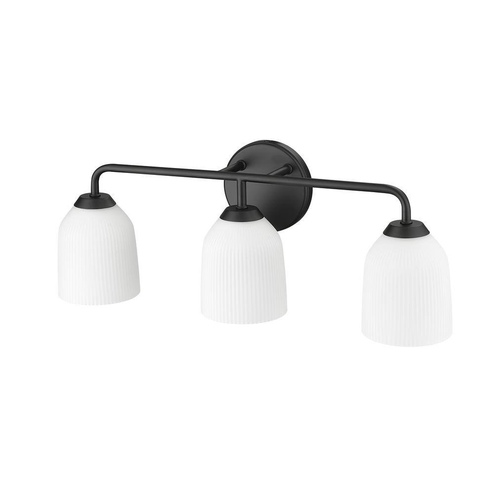 Matte Black 3-Light Vanity Fixture with Opal Glass Shades