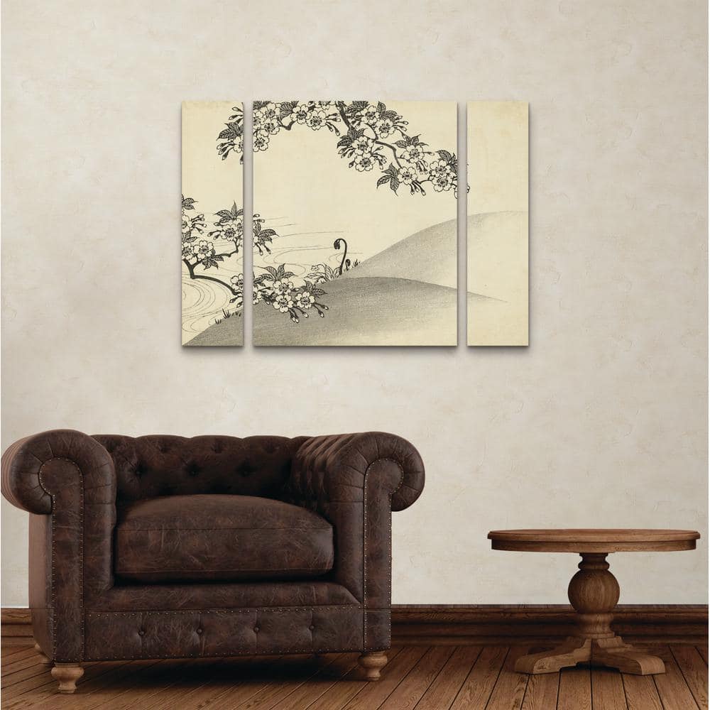 36" Black and White Japanese Cherry Blossom Canvas Print Set