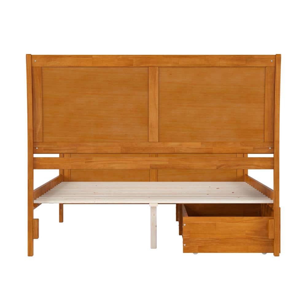Portland Light Toffee Queen Wood Platform Bed with Storage Drawers