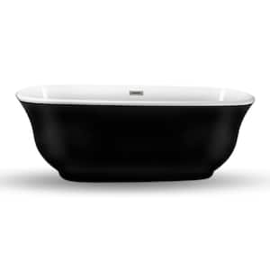 67 in. Acrylic Flatbottom Non-Whirlpool Bathtub in Glossy Black with Brushed Nickel Drain and Overflow Cover