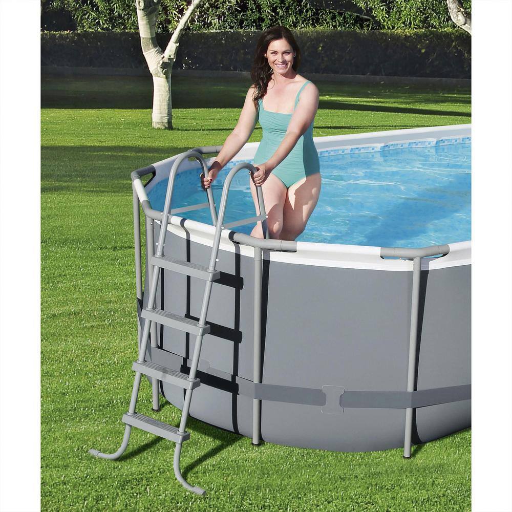 Gray 18' x 9' Oval Steel Frame Above Ground Pool Set