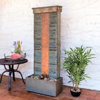 48 in. Rippled Slate Indoor/Outdoor Cascade Fountain with Copper Accents and Spotlight