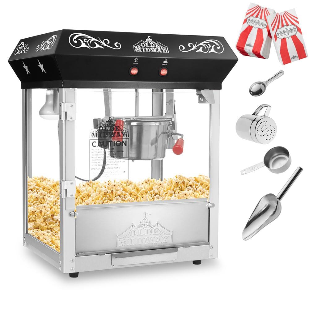 Olde Midway Black Metal Vintage-Style Tabletop Popcorn Machine