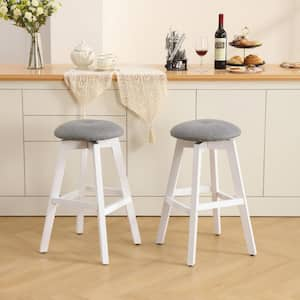 26 in. Fabric Upholstered White Wood Frame Backless Counter Height Swivel Counter Stool (Set of 2)