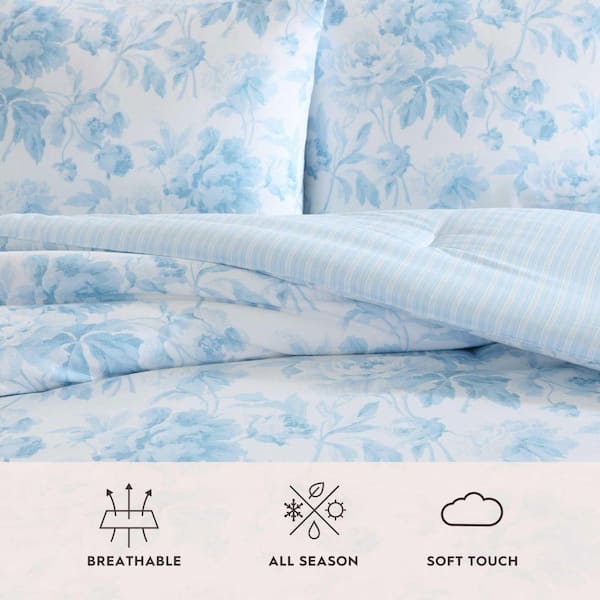 Laura Ashley Anja Textured Toile 4-Piece Chambray Blue/White