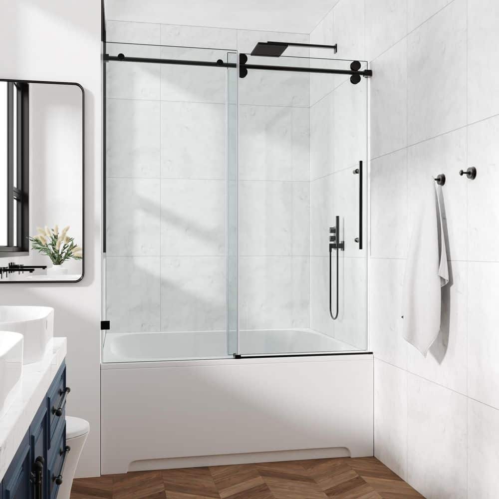 66 in. W x 76 in. H Hinge Frameless Shower Door in Matter Black Finish Clear Glass Soft-Closing Silent Door Bath Panel price history on PriceWatchPro