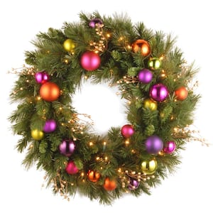 30 in. Artificial Battery Operated Kaleidoscope Wreath with 70 Warm White LED Lights