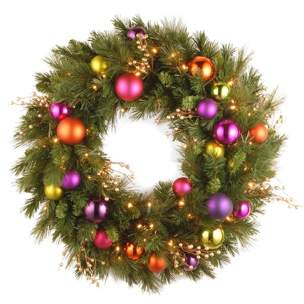National Tree Company 30 in. Artificial Battery Operated Kaleidoscope Wreath with 70 Warm White LED Lights