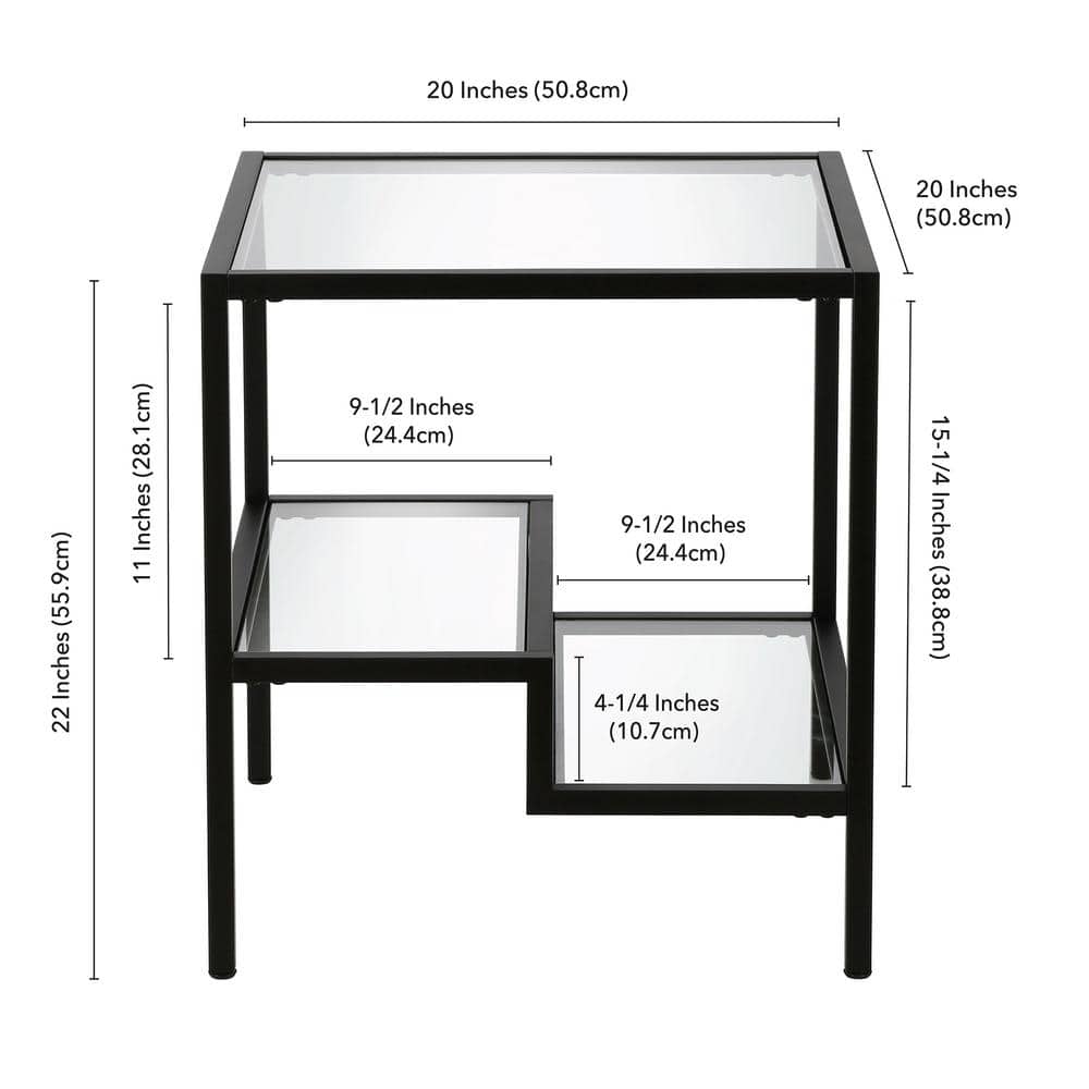 Contemporary Blackened Bronze 20" Square Glass Side Table