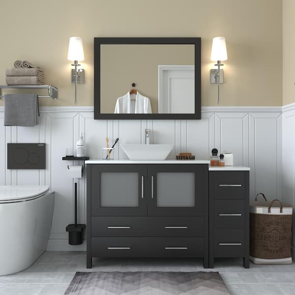 Vanity Art Ravenna 48 in. W Bathroom Vanity in Espresso with Single Basin in White Engineered Marble Top and Mirror
