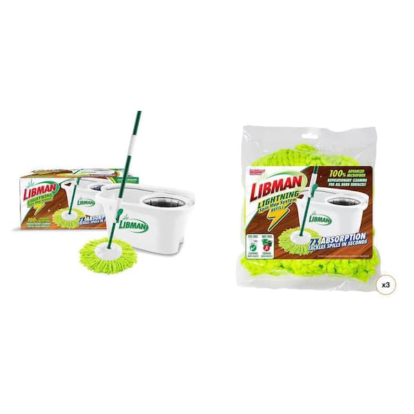 Microfiber Lightning Spin Mop and Bucket Floor Cleaning System with Mop Head Refill (3-Count)