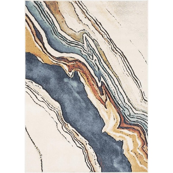 Well Woven Envie Livorno Ivory Blue 7 ft. 10 in. x 9 ft. 10 in. Abstract Paint Splash Area Rug