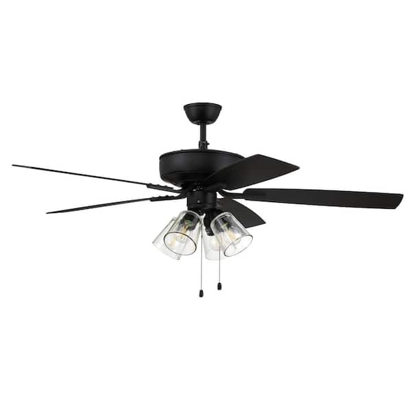 52 in. Flat Black Finish, Flat Black/Grey Wood Blades Dual Mount Standard Ceiling Fan w/ LED Bulb & Clear Glass Included